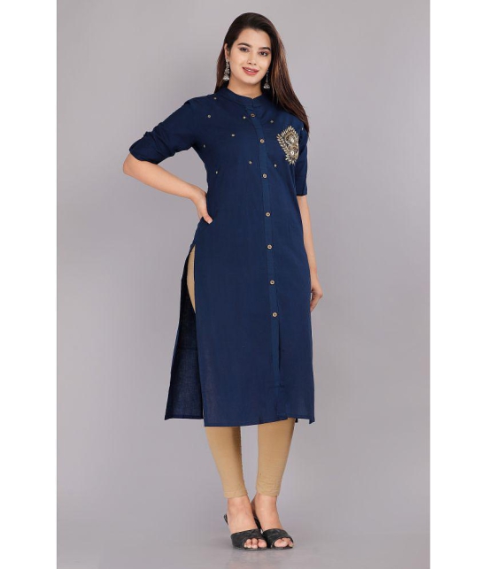 HIGHLIGHT FASHION EXPORT - Navy Cotton Blend Women''s Front Slit Kurti ( Pack of 1 ) - None