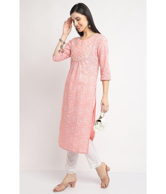 Rajnandini - Peach 100% Cotton Women's Straight Kurti ( Pack of 1 ) - None