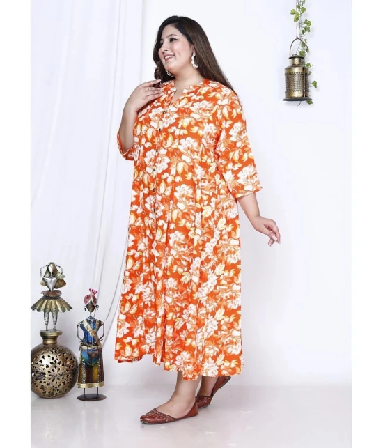 Swasti Cotton Blend Printed Flared Womens Kurti - Orange ( Pack of 1 ) - None