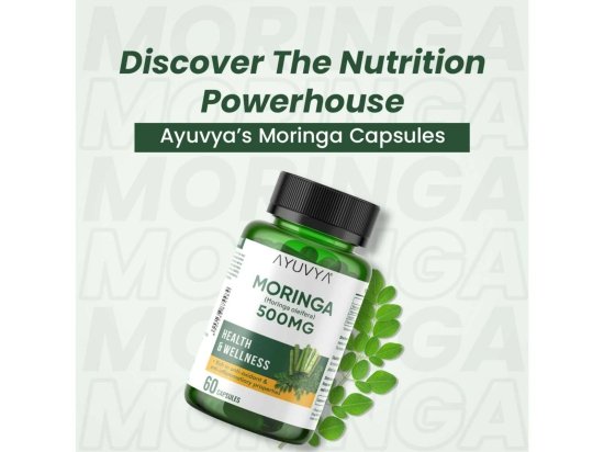 Ayuvya Moringa Capsules || 500mg Pure Moringa Oleifera Leaf Powder Extract - Nutrient-Rich Superfood for Immunity, Skin, Hair & Weight Management, 60 Capsules