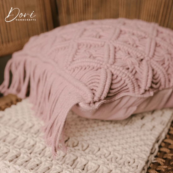 Pink Macrame Cushion Cover