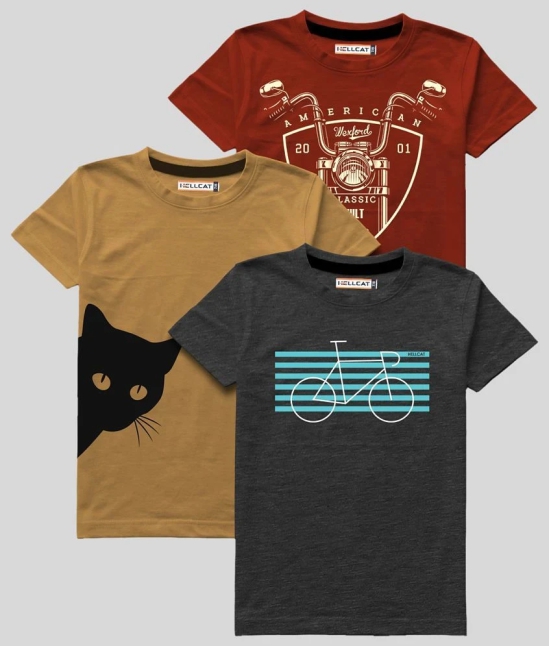 HELLCAT - Brown Cotton Blend Boys T-Shirt ( Pack of 3 ) - None