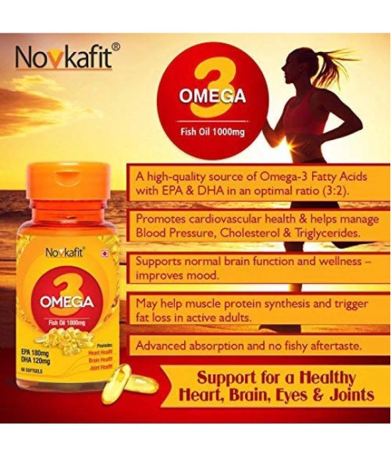 Novkafit Omega 3 Fish Oil 1000mg Heart, Brain & Immune Support 120 no.s Minerals Softgel Pack of 2