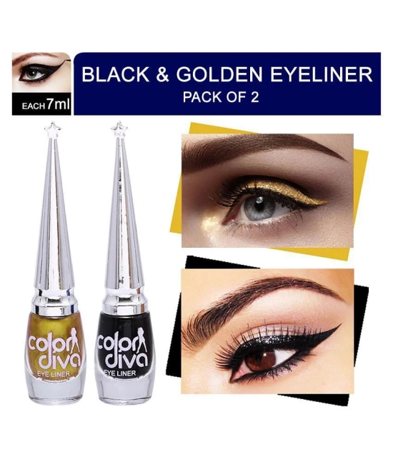 Color Diva Eye Liner, Water Resistant, Long-Lasting, 6ml (Black & Golden) Matte & Satin Finish