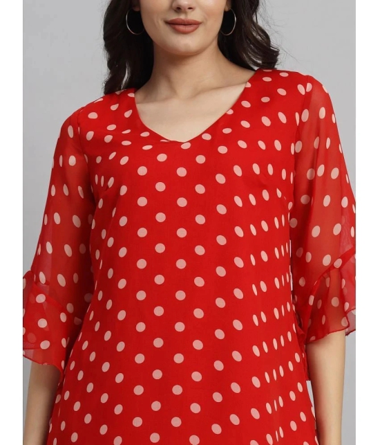 Curvydrobe Georgette Printed Mini Womens A-line Dress - Red ( Pack of 1 ) - None