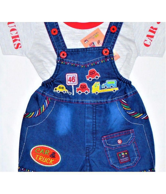 Wise Guys - Red & Blue Cotton Blend Baby Boy,Baby Girl Dungaree Sets ( Pack of 1 ) - None