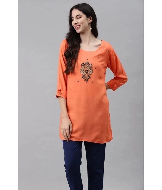 JC4U - Peach Rayon Womens Straight Kurti - S