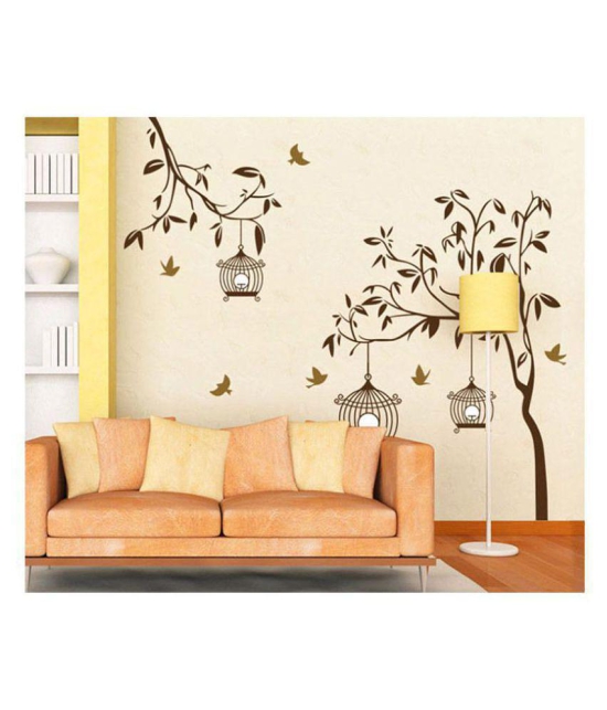 Asmi Collection Tree Birds and Cage Nature Sticker ( 110 x 140 cms )