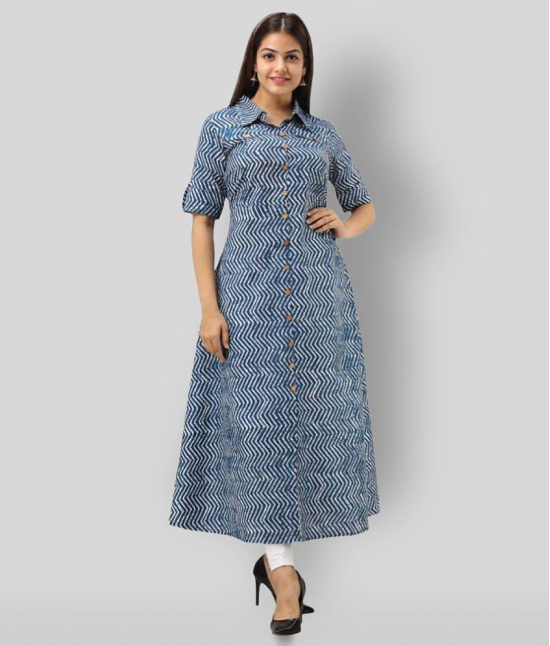 SVARCHI - Blue Cotton Blend Womens Shirt Style Kurti ( Pack of 1 ) - L