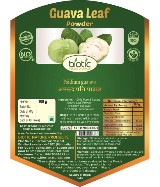 Biotic Guava Leaf Powder - Amrud Powder - Guava Powder 200 gm