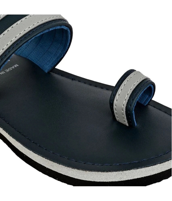 GRASS WALK - Blue Mens Leather Slipper - None