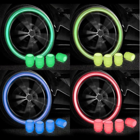 Fluorescent Tyre Valve Caps Illuminated Tire Cap Night Glow Luminous Wheel Covers Ideal for Cars and Bikes(Set of 4)-Green