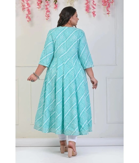 Swasti Cotton Blend Printed Anarkali Womens Kurti - Turquoise ( Pack of 1 ) - None