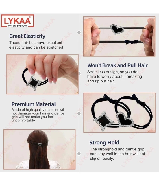 Lykaa Korean Style Rubber Bands with Knots in Multiple Designs Hair Ties for Women - Pack of 10 - Black