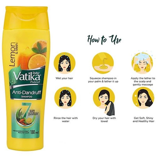 Dabur Vatika Lemon Anti-Dandruff Shampoo, Reduces Dandruff From 1St Wash, 180Ml