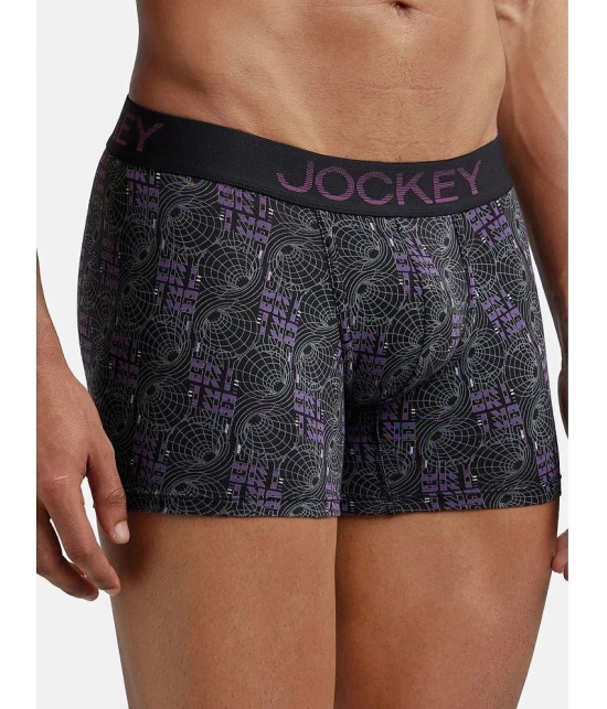 Jockey FP23 Men Super Combed Cotton Elastane Stretch Printed Trunk - Black & Plum - None