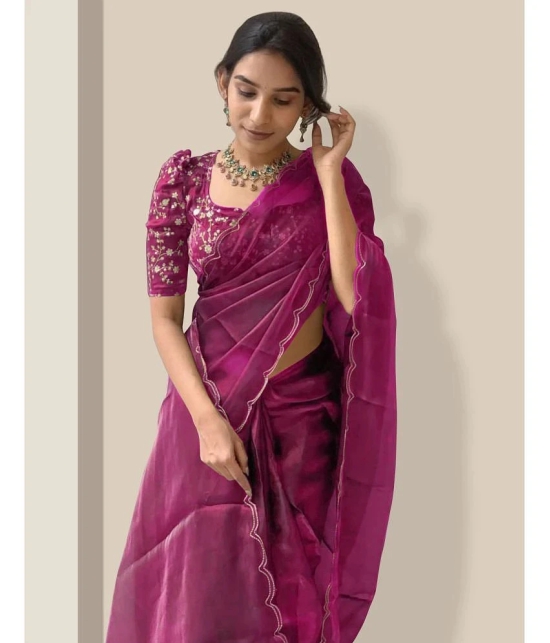 Apnisha Organza Solid Saree With Blouse Piece - Pink ( Pack of 1 ) - Pink