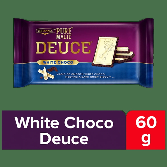 Britannia Pure Magic Deuce Biscuits - White Choco Filled, Rich Chocolate Taste, 60 G