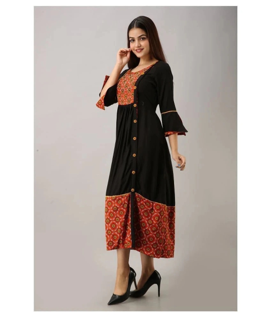 Frionkandy - Black Rayon Womens Front Slit Kurti - 3XL