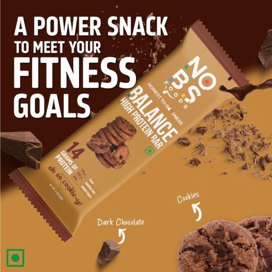 NO BS BALANCE HIGH PROTEIN BAR for healthy snacking and mini meal replacement, 14gm Protein, 8 gm fibre (oh so cookie-y)