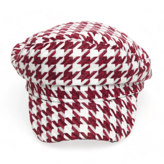 Chokore Retro Houndstooth Pattern Beret Cap (Red)