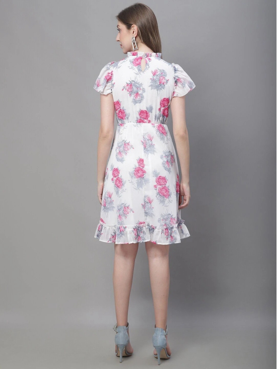 MINI & MING Floral Printed High Neck Georgette A-Line Dress