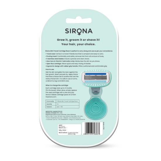 Sirona 5 Blade Mini Body Razor for Women with Replacable Cartridge - 1 Portable Hair Removal Razor-Sirona 5 Blade Mini Body Razor for Women with Replacable Cartridge - 1 Portable Hair Removal Razor