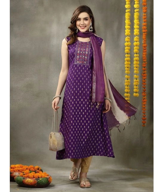 Stylum Rayon Printed A-Line Womens Kurti with Dupatta - Purple ( Pack of 1 ) - None