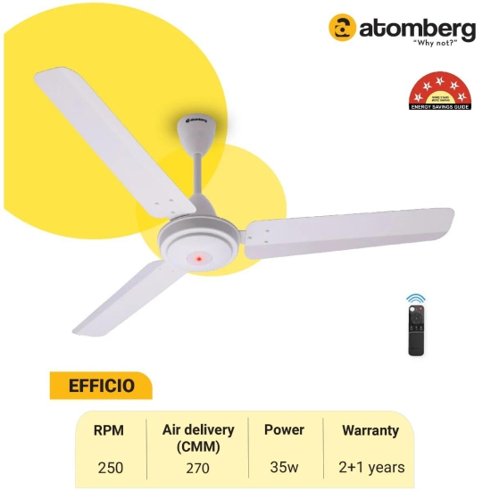 Atomberg Efficio 1400 mm BLDC Motor with Remote 3 Blade Ceiling Fan (White, Pack of 1)