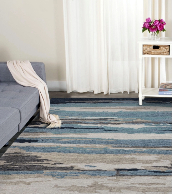 Hand Tufted Abstract Blue Color Carpet-3x5 / Blue