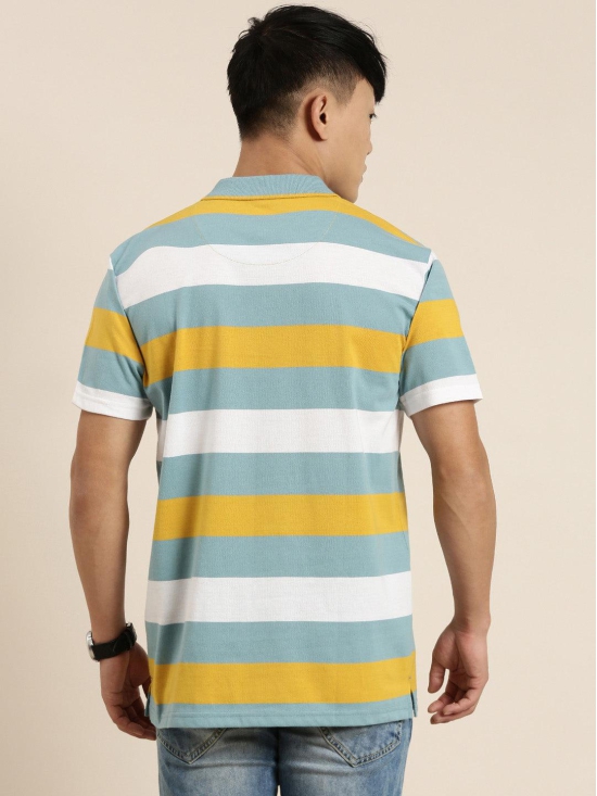 JOVEN Men Multicolor Striped Polo Collar T-Shirt-XL / Multicolor