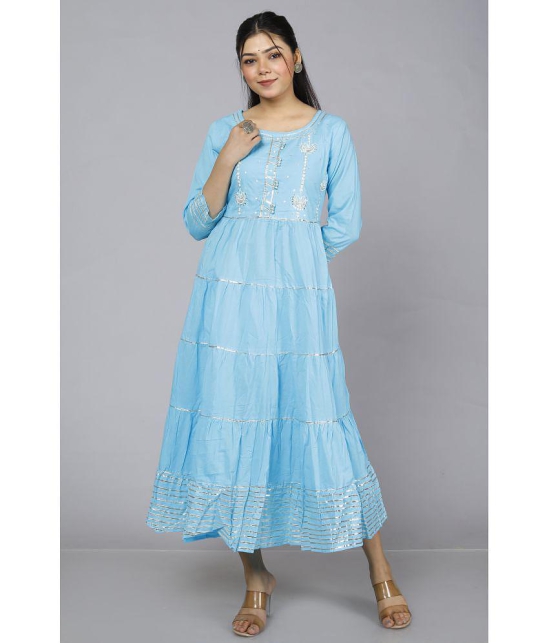 JC4U - Light Blue Cotton Blend Women''s Fit & Flare Dress ( Pack of 1 ) - None