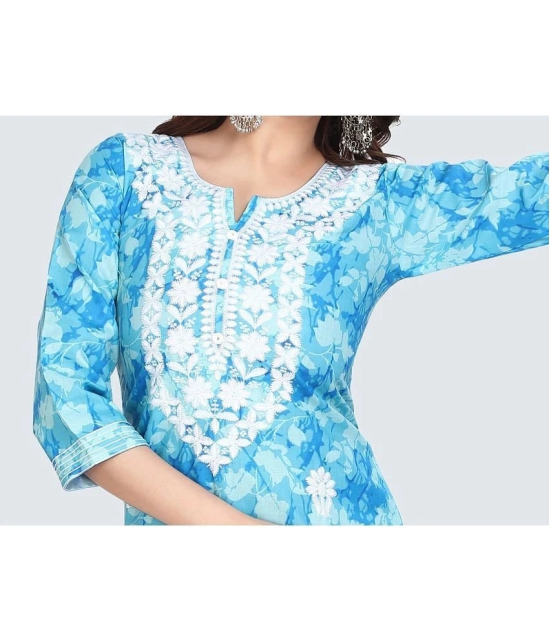 Meher Impex Cotton Embroidered Straight Womens Kurti - Blue ( Pack of 1 ) - None