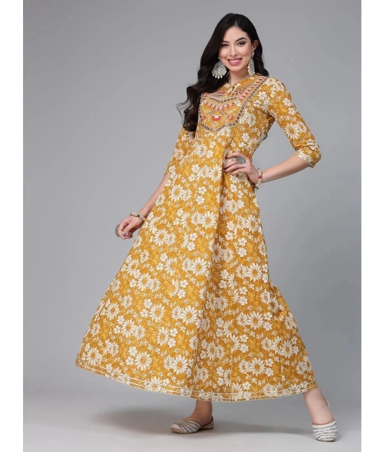 Stylum Cotton Printed Anarkali Womens Kurti - Mustard ( Pack of 1 ) - None