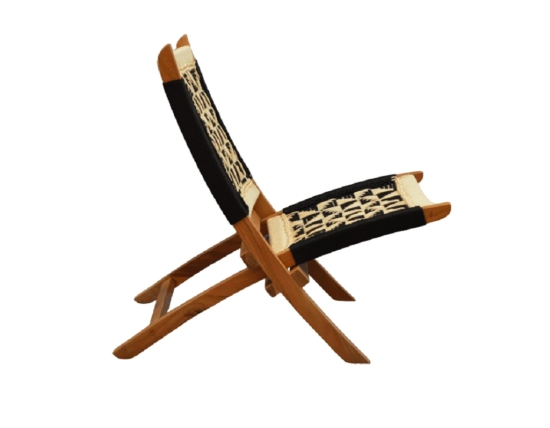 Orchid Homez Hand Woven Lounge Chair Folding Solid Wood Outdoor Chair (Natural) (Black-White)