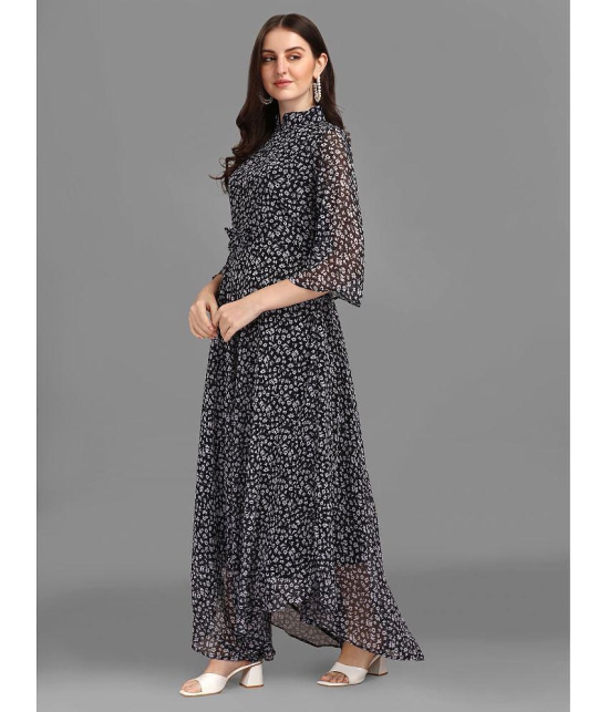 gufrina Georgette Printed Full Length Womens Gown - Black ( Pack of 1 ) - None