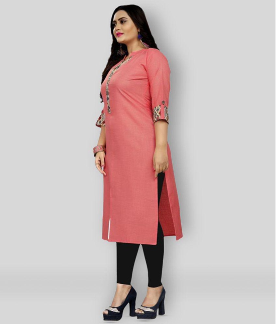 Rangrasiya - Pink Cotton Women's Front Slit Kurti ( Pack of 1 ) - 6XL