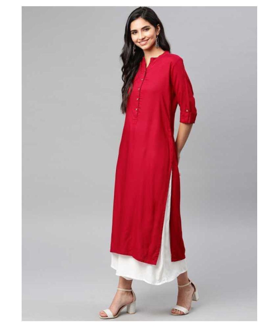 SIPET - Red Rayon Women''s Straight Kurti - M