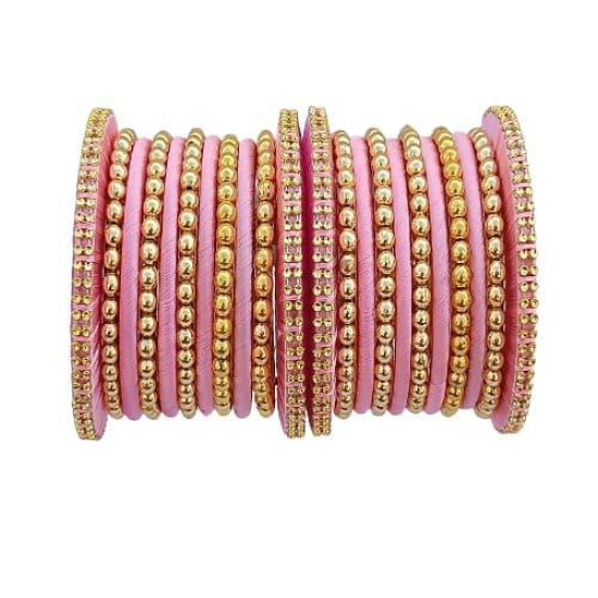 Stylish Alloy Women & Girl's Bagdi Thread Golden Moti Bangles | Golden Bangles | Alloy Bangles | Bagdi Thread Bangles | Fashion Bangles-100 (Pink, 2.4)