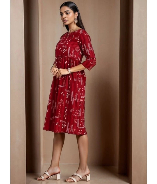 KIPEK Cotton Printed Straight Womens Kurti - Maroon ( Pack of 1 ) - None