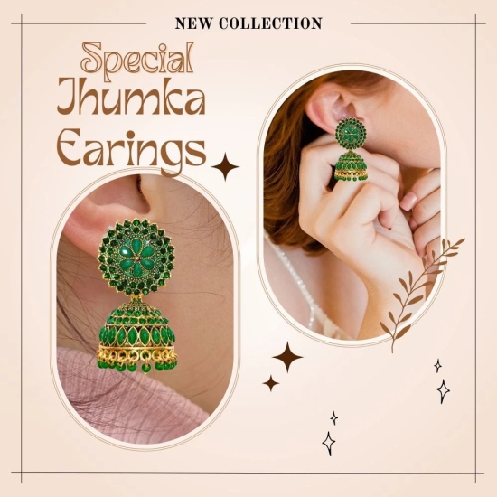 Green Kundan and Pearl Jhumka Earrings