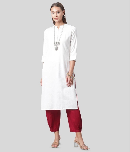 Divena - White Cotton Blend Womens Straight Kurti - XS