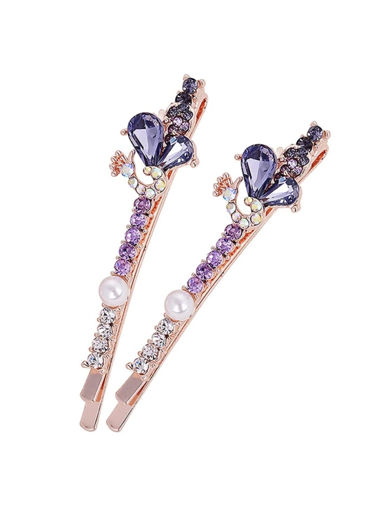 Yellow Chimes Hair Pins for Women Girls Hair Accessories for Women Hair Pin 2 Pcs Crystal Purple Peacock Shaped Cute Bobby Pins for Hair Pins for Girls Bobby Pins fro women Gift for Women and Gir