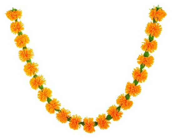 Vibrant Yellow Woolen Flower String-Yellow + Orange