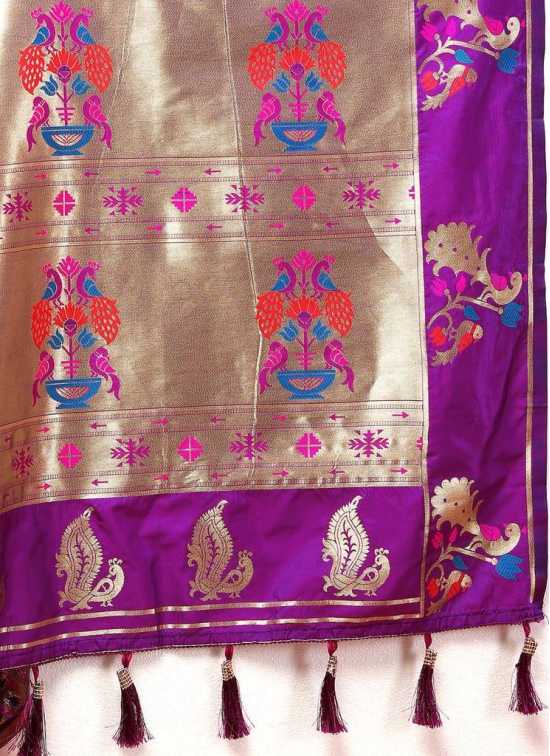 Wine Soft Paithani Silk Woven Design Copper Zari Meenakari Weaving Saree