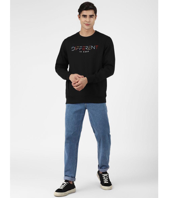 UrbanMark Men Regular Fit Text Print Full Sleeves Round Neck Fleece Sweatshirt-Black - None