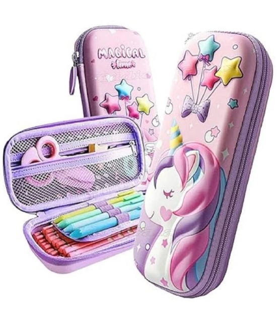 3D Unicorn Pencil Case, Cute Large Capacity Pen Box, Girls, 3D Eva Stationery Box Pink Pencil Pouch Organizer Compartments Cosmetic Zip Pouch Bag School Supplies, Kids Students - Canvas