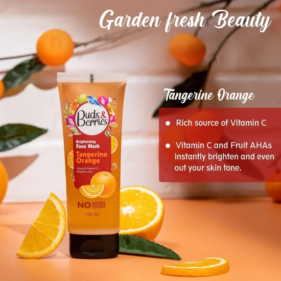 Buds&Berries Brightening Tangerine Orange Face Wash With Natural Vitamin C for Glowing Skin | pH Balanced Gentle Facewash | No Sulphate, No Paraben (100 ml)