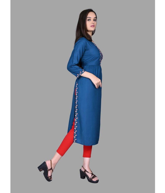 haya fashion - Blue Rayon Women's Straight Kurti ( Pack of 1 ) - None