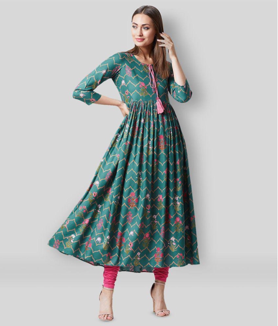 Tissu - Green Rayon Womens Anarkali Kurti ( Pack of 1 ) - XXL